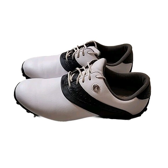 FootJoy Womens Golfing Shoes Lo‎ Pro 93927 White Black Rubber Spikes US Size 8 M - Picture 1 of 9